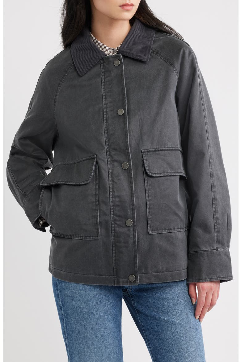 Corduroy Collar Cotton Barn Jacket, Alternate, color, GUNMETAL