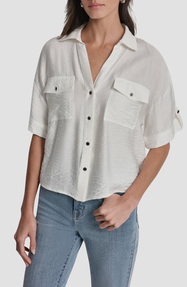 DKNY Short Sleeve Roll Tab Shirt, Main, color, Ivory