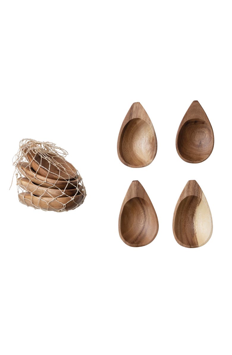 Storied Home Almond Shaped Acacia Wood Trays, Set of 4, Main, color, Natural