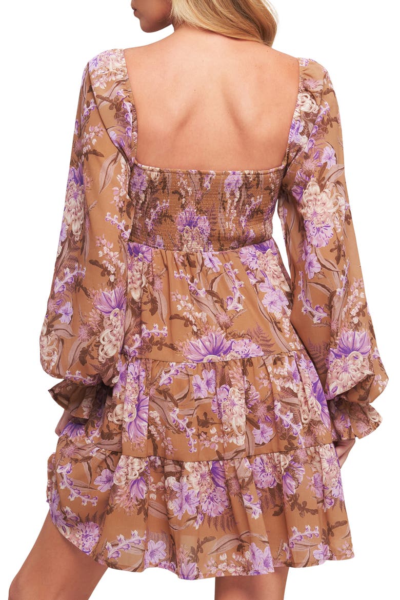 Floral Long Sleeve Babydoll Dress, Alternate, color, CAMEL