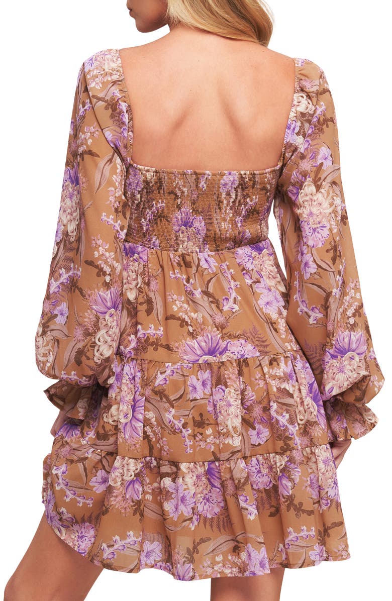 FLYING TOMATO Floral Long Sleeve Babydoll Dress, Alternate, color, Camel