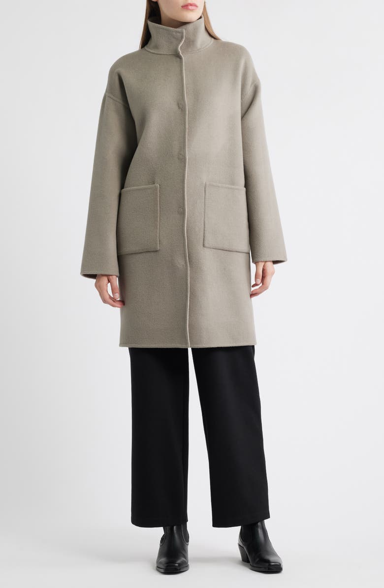 Eileen Fisher Stand Collar Reversible Wool & Cashmere Coat, Alternate, color, Taupe