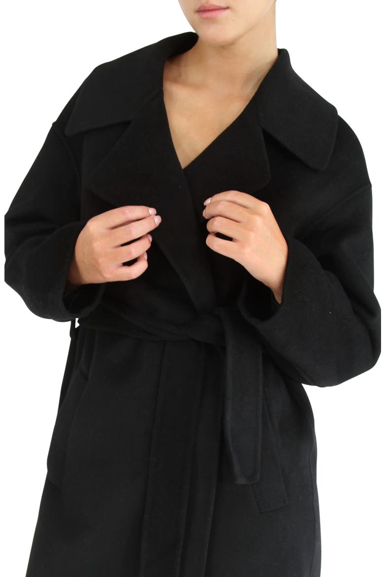 Eternal Flame Tie Waist Wool Blend Coat, Alternate, color, BLACK