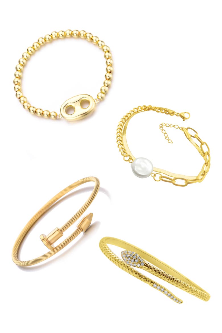 4-Piece Bracelet Set, Main, color, GOLD