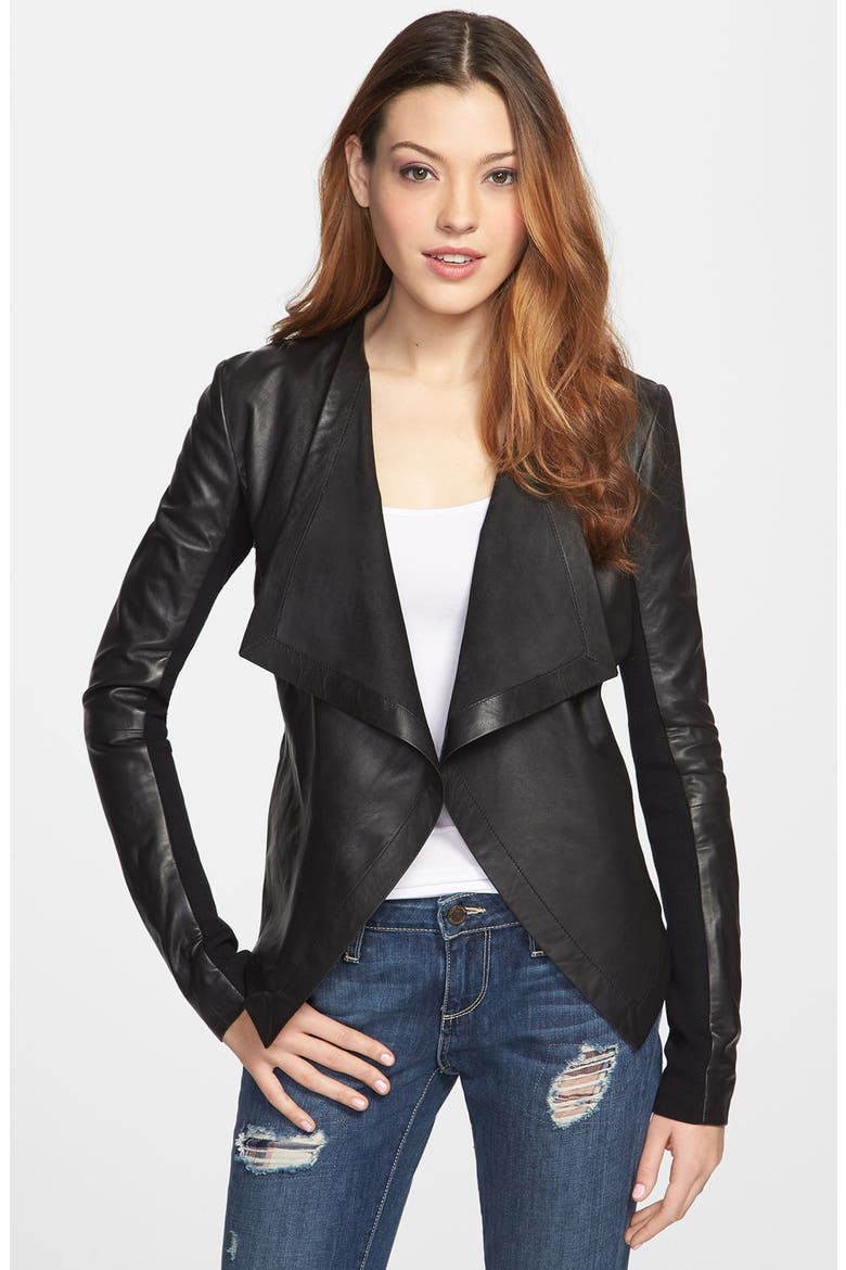 'Waterfall' Leather Jacket, Main, color, BLACK