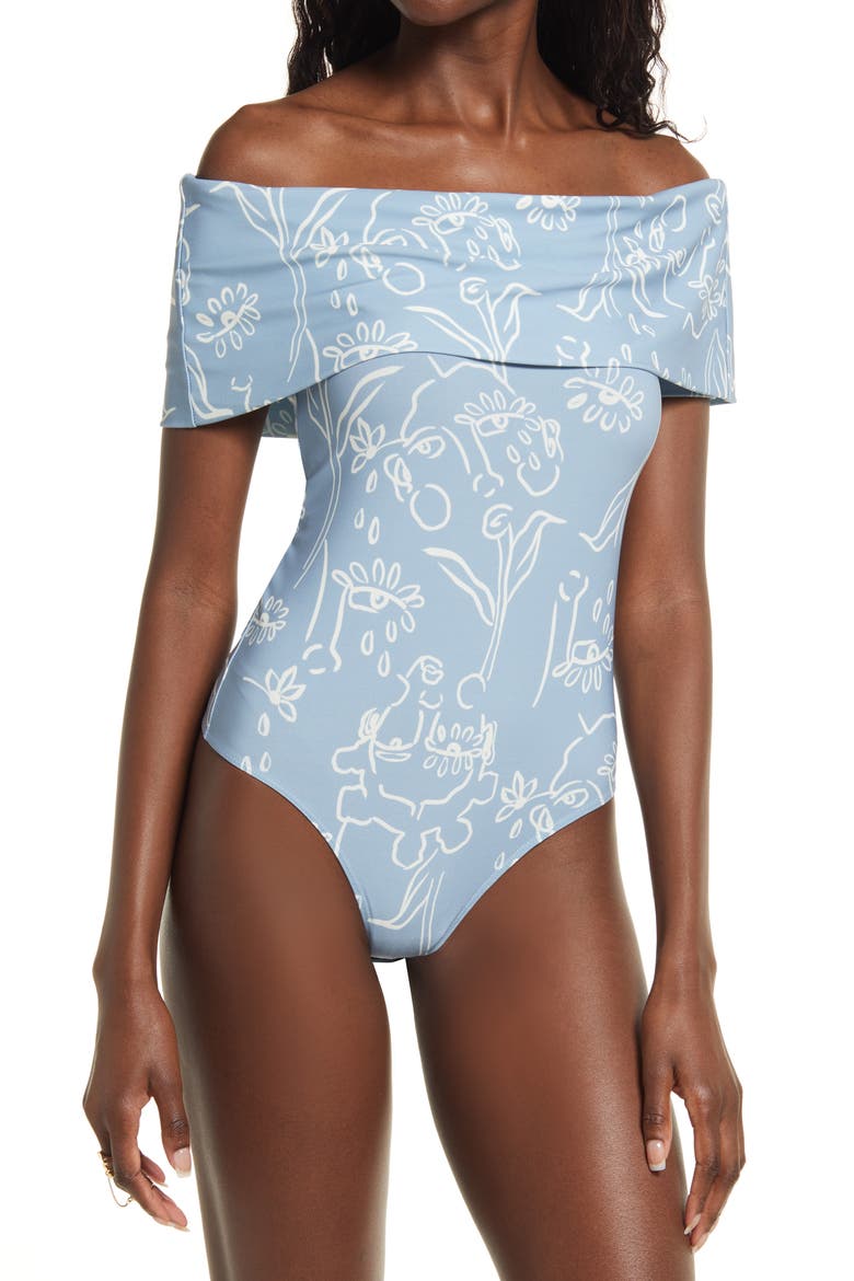 Cristina Martinez Off the Shoulder Bodysuit, Alternate, color, BLOOMING FEATURES