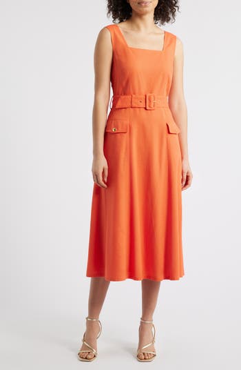 Tahari ASL Sleeveless Belted Midi Dress | Nordstrom