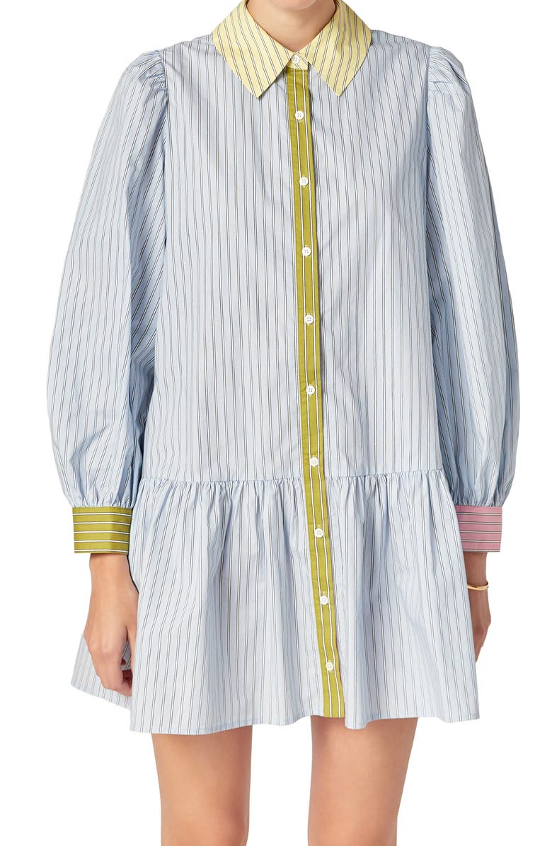 English Factory Colorblock Stripe Long Sleeve Cotton Shirtdress, Alternate, color, Blue Multi