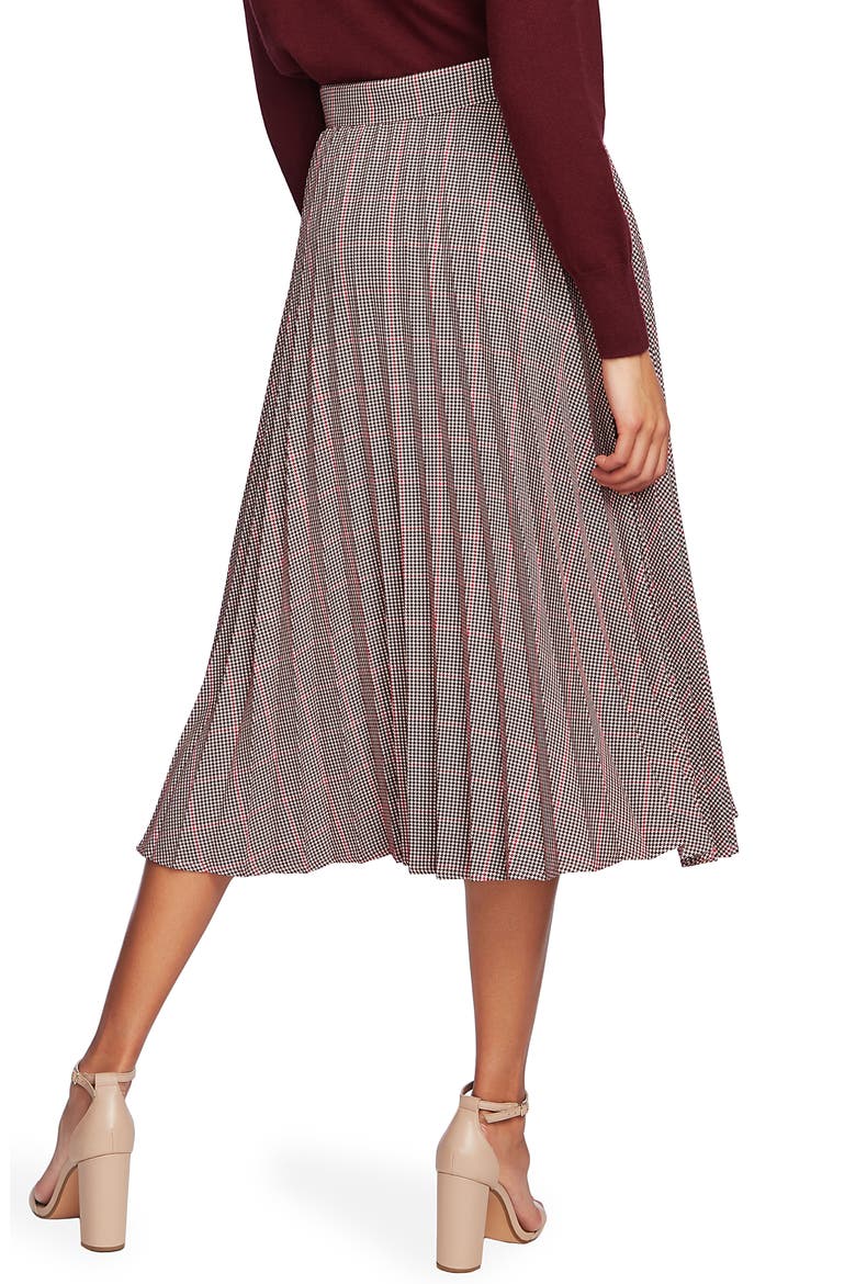 Houndstooth Pleated Midi Skirt, Alternate, color, DEEP CLARET