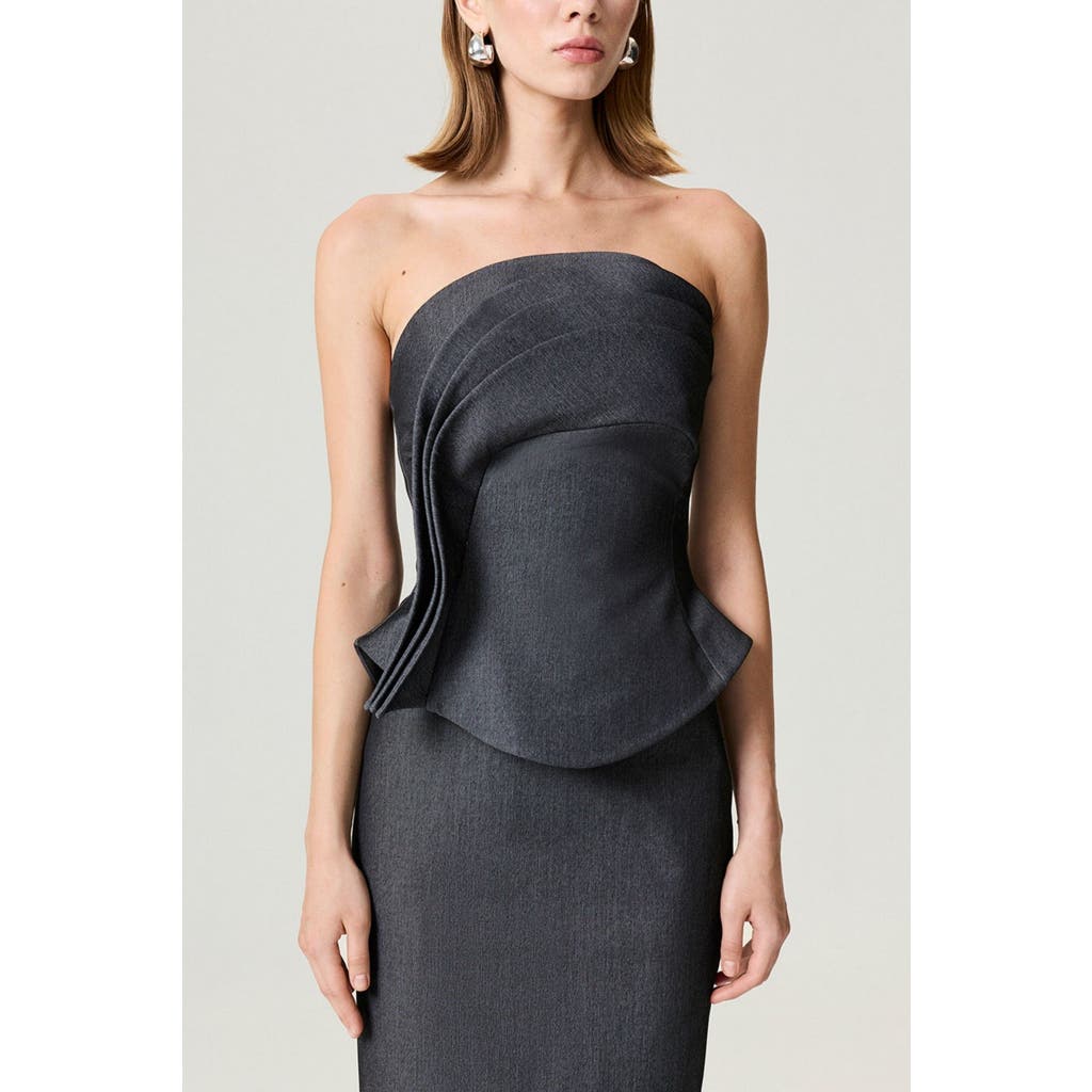 Nocturne Strapless Ruffled Bustier Top In Gray