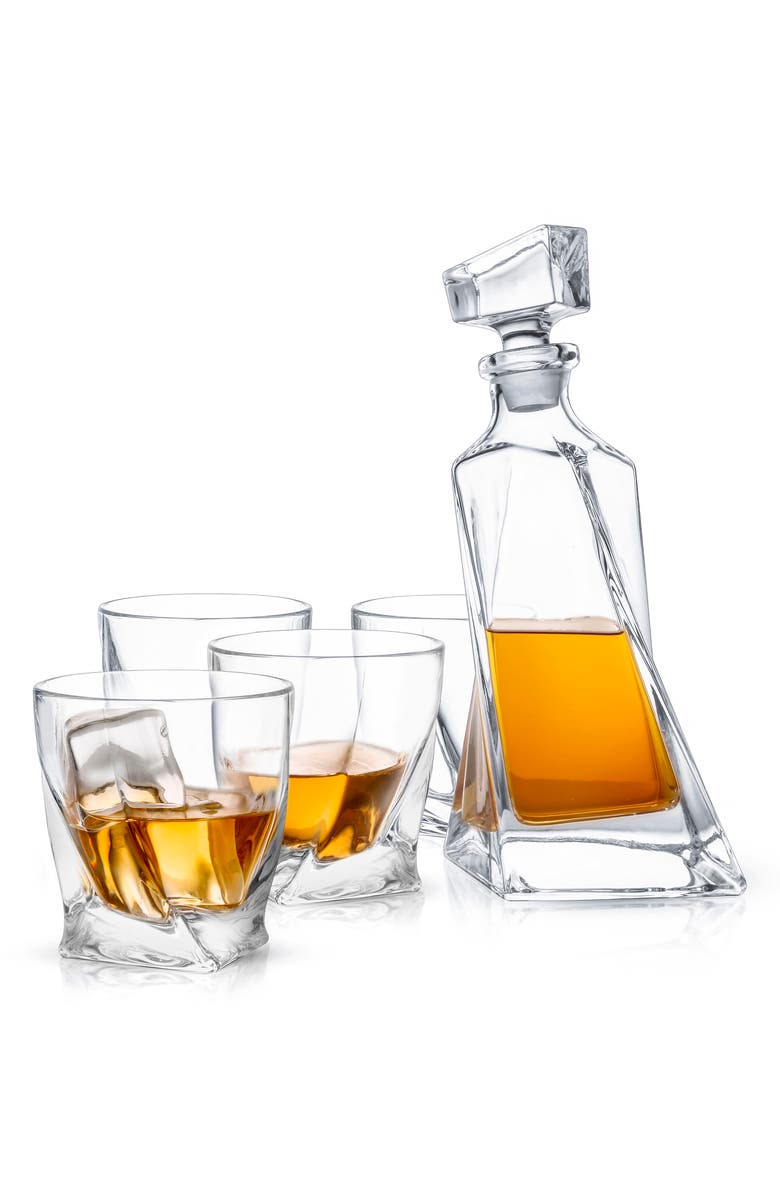 JoyJolt Atlas Whiskey Decanter Five-Piece Set, Alternate, color, Clear