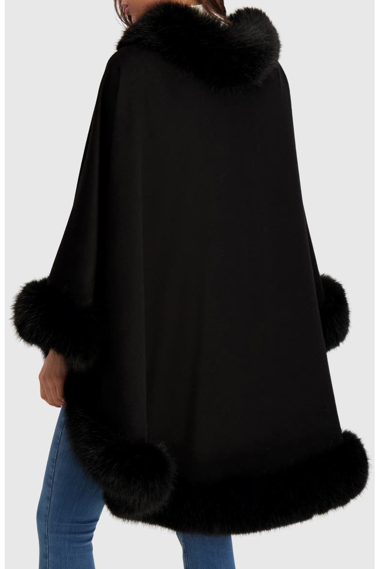 Cashmere & Wool Blend Cape With Fur-Free Fox (Faux Fur) Trim, Alternate, color, BLACK