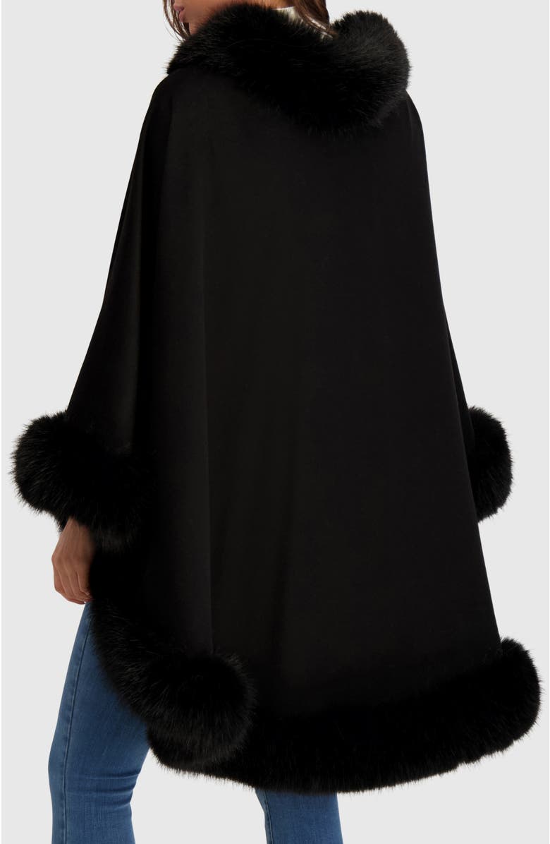 Lyla Grant Cashmere & Wool Blend Cape With Fur-Free Fox (Faux Fur) Trim, Alternate, color, Black
