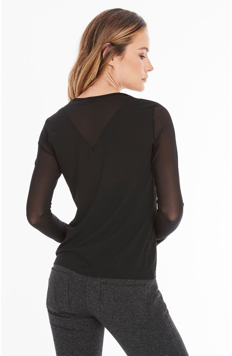 Anatomie Kim Mesh-Sleeve Top in Pima Modal, Alternate, color, Black