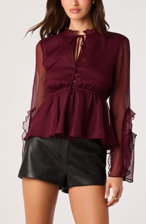 Tereasa Ruffle Tie Neck Peplum Top