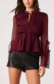 Tereasa Ruffle Tie Neck Peplum Top