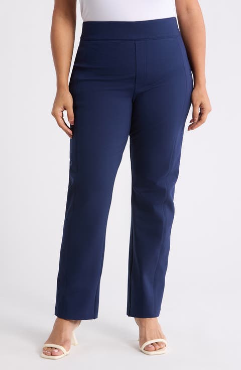 High Waist Slim Straight Ponte Pants (Plus)