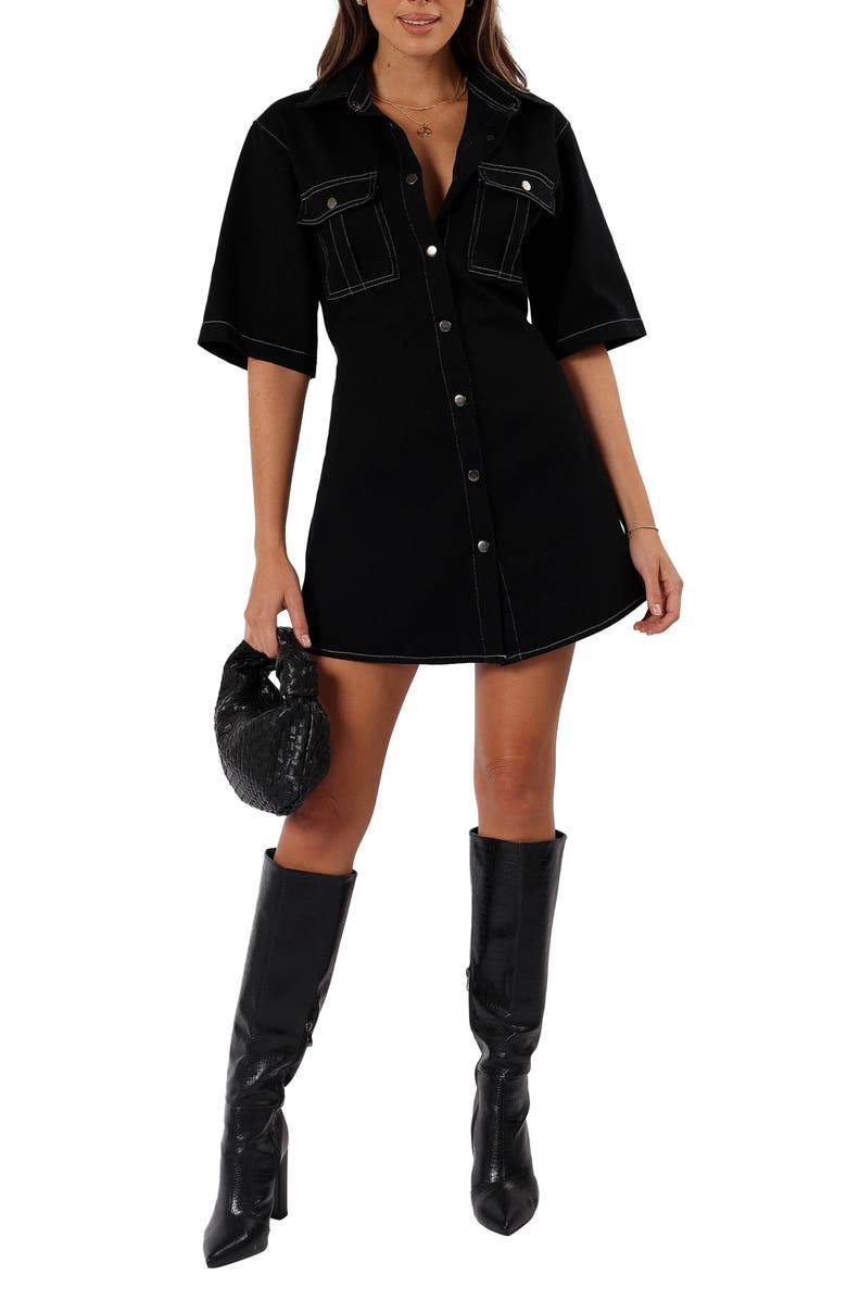 Petal & Pup Rev Denim Mini Shirtdress, Main, color, Black