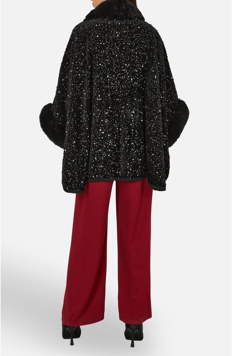 Yumi Textured Faux Fur Lined Cape, Alternate, color, Black