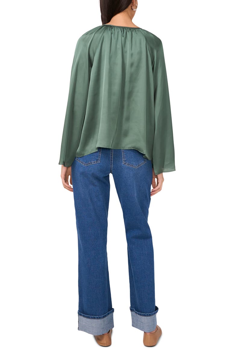 Tie Neck Wide Sleeve Satin Top, Alternate, color, DARK FOREST