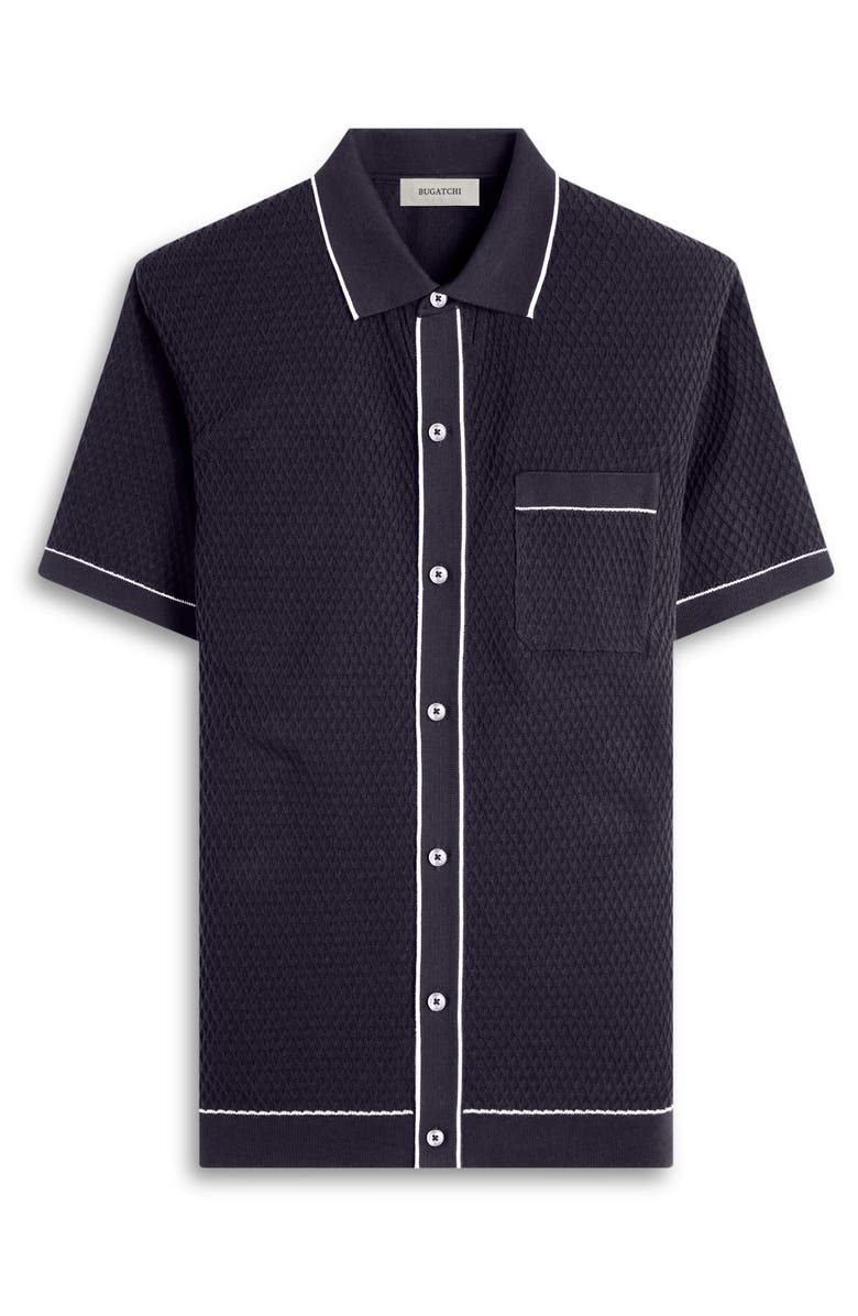 Bugatchi Tipped Short Sleeve Button-Up Sweater, Alternate, color, Black