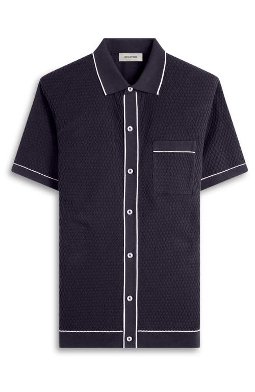 Bugatchi Tipped Short Sleeve Button-up Sweater In Black