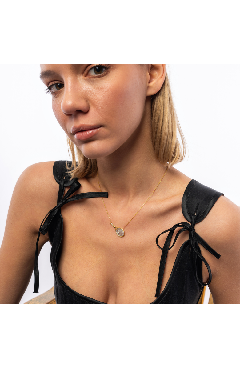 Spero London Sterling Silver Gold Tennis Racket Necklace, Alternate, color, Gold