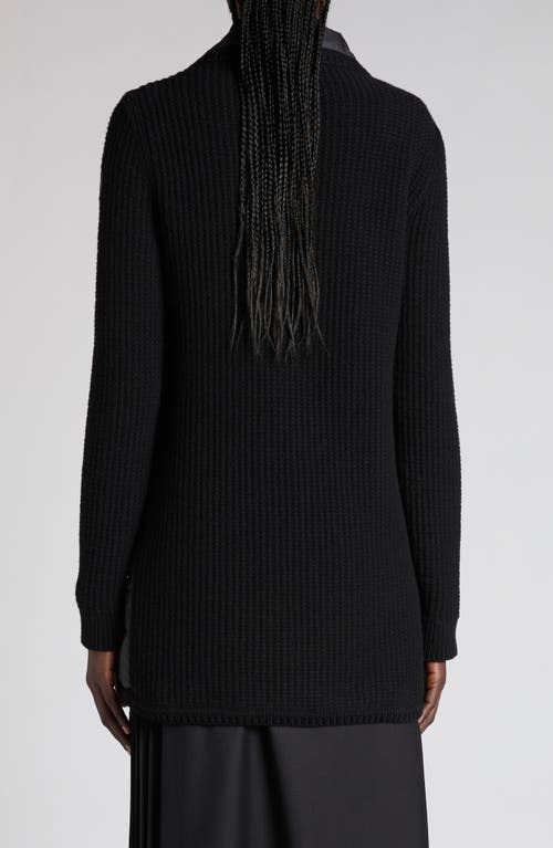 Moncler Double Breasted Knit & Quilted Down Longline Cardigan In Black