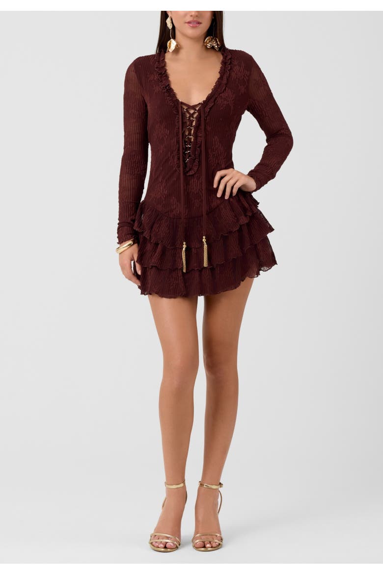 Kitra Lace Up Mini Dress, Main, color, Rum Raisin