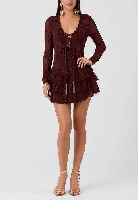 Kitra Lace Up Mini Dress