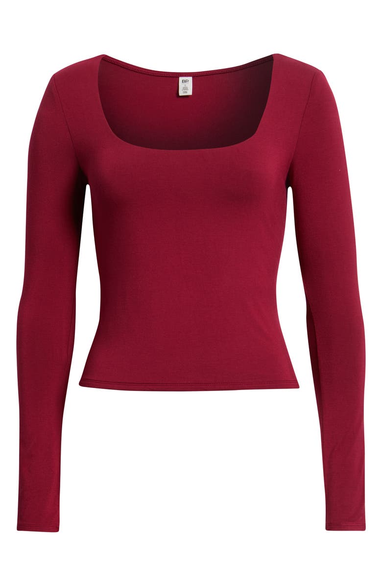 BP. Long Sleeve Square Neck T-Shirt, Alternate, color, Burgundy Beet