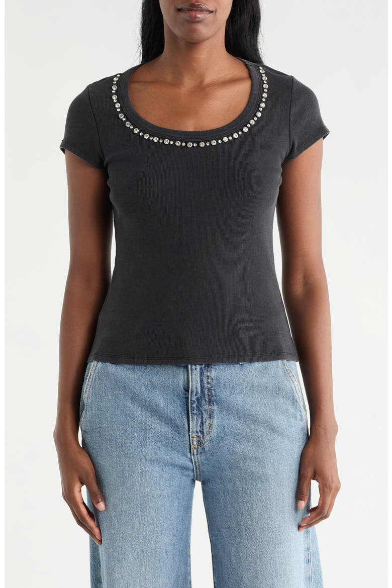 Rhinestone Trim T-Shirt, Main, color, BLACK
