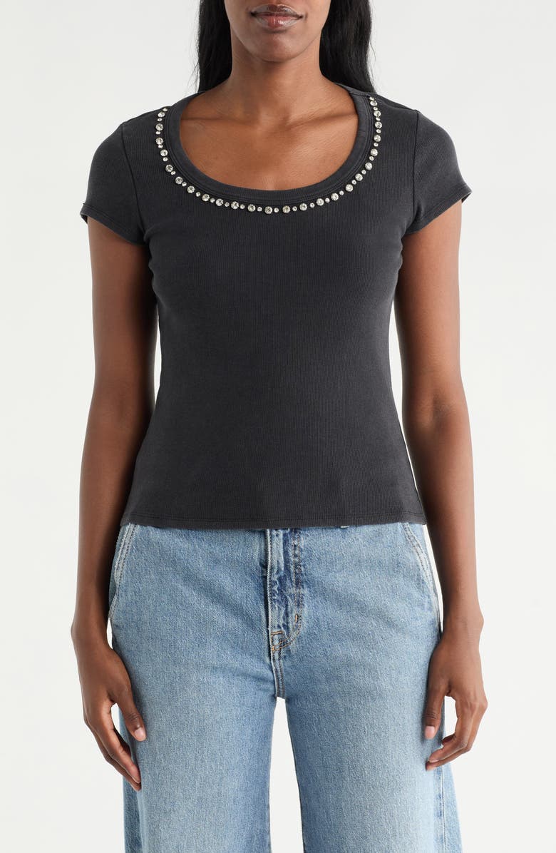 CYRUS Rhinestone Trim T-Shirt, Main, color, Black