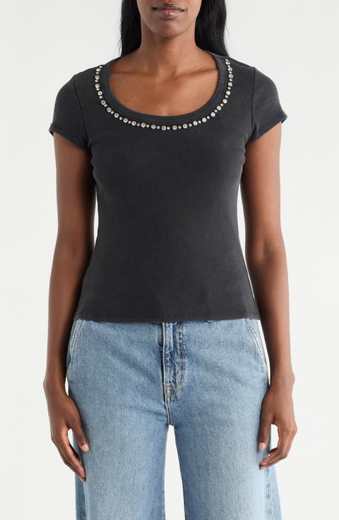 Rhinestone Trim T-Shirt