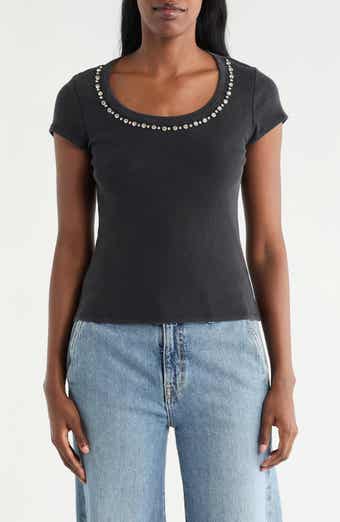 CYRUS Rhinestone Trim T-Shirt