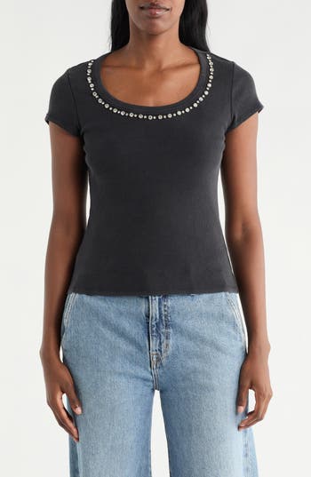 Cyrus Rhinestone Trim T-shirt In Black