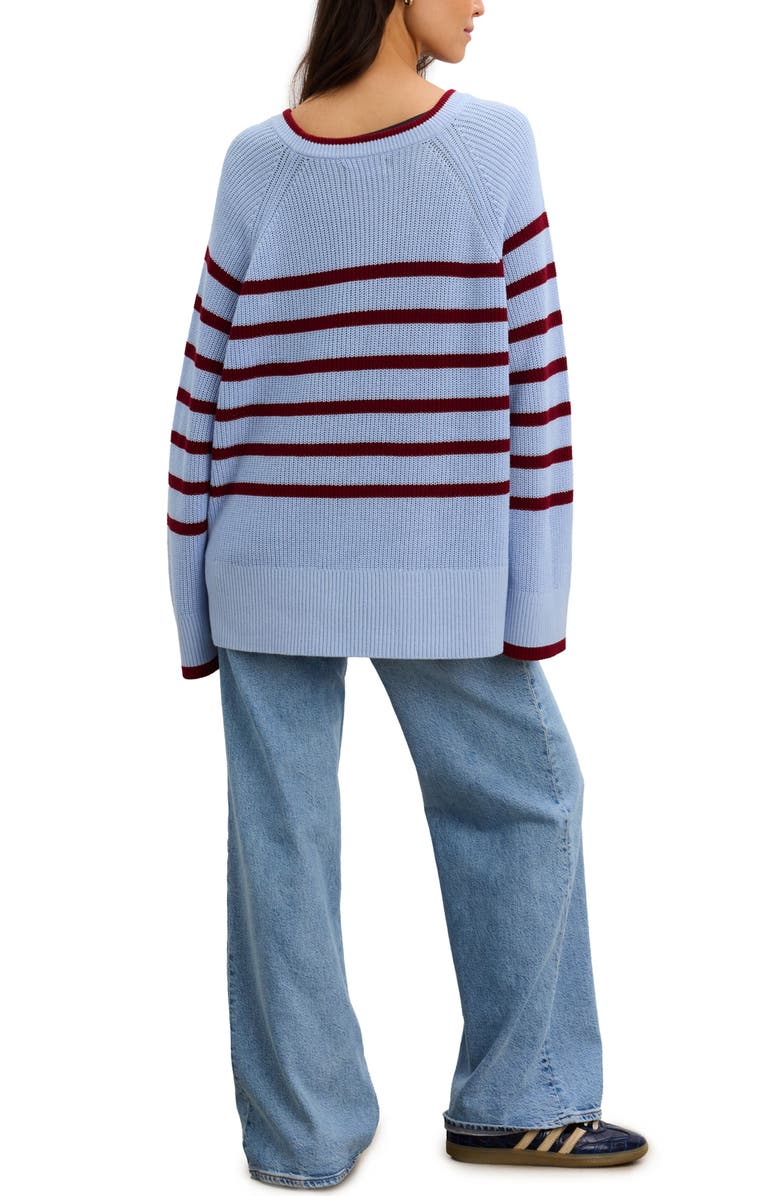 HATCH The Carly Striped Shaker Pullover, Alternate, color, Sky Blue/Deep Red Stripe
