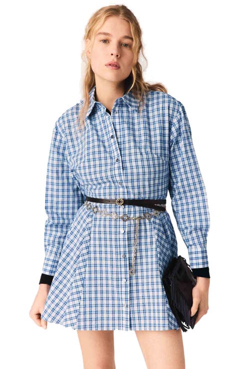 Rhinestone-trim Cotton Shirt Dress