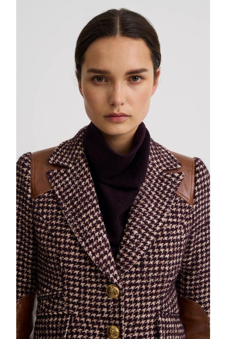 Saddle-Patch Equestrian Blazer, Alternate, color, Plum Houndstooth