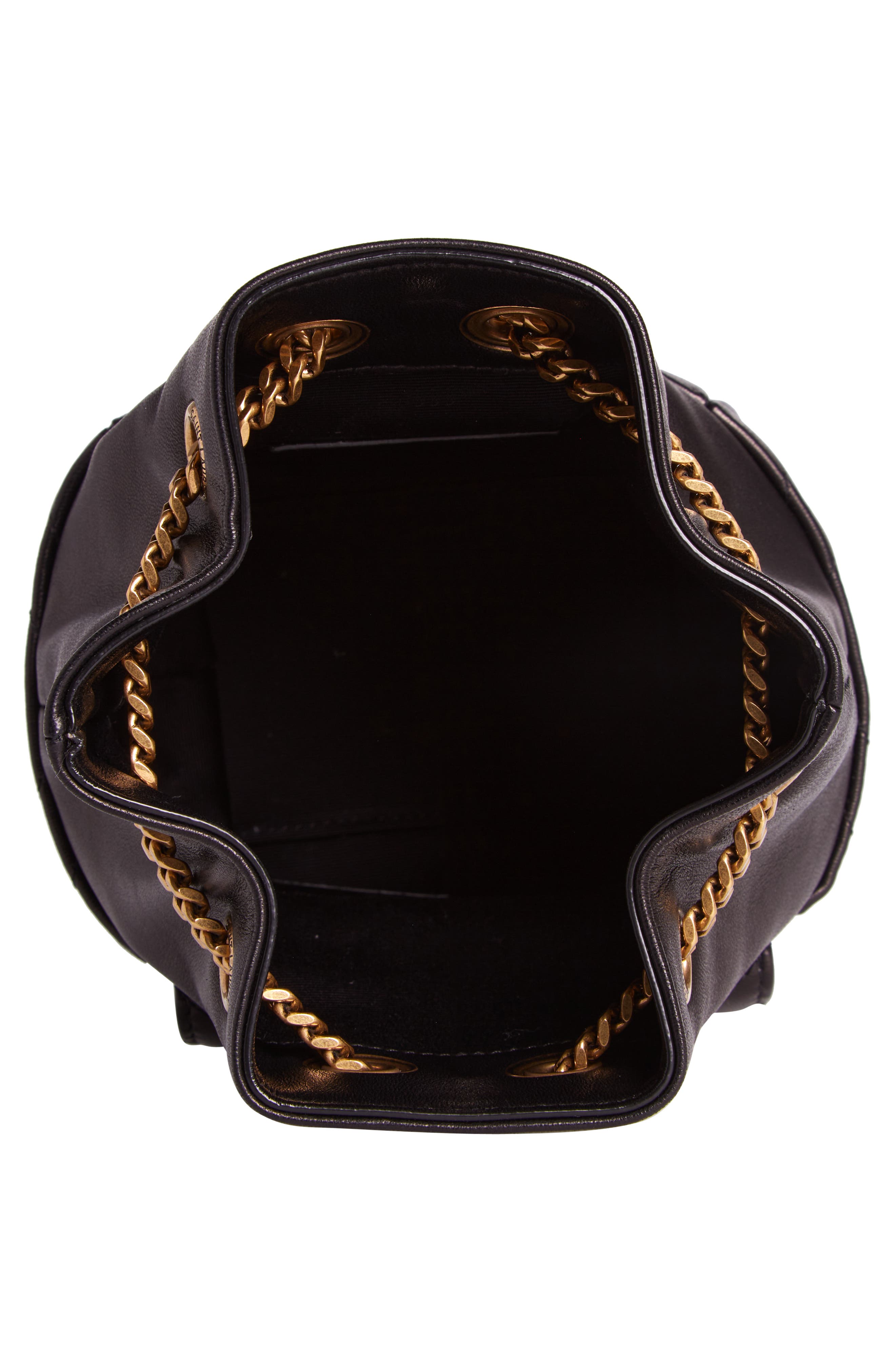 Saint Laurent Mini Joy Matelassé Leather Bucket Bag, Alternate, color, Noir