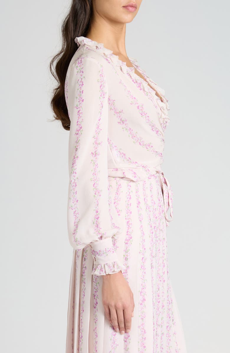 Valentino Garavani Floral Print Ruffle Silk Georgette Top, Alternate, color, Avorio/ Lilla