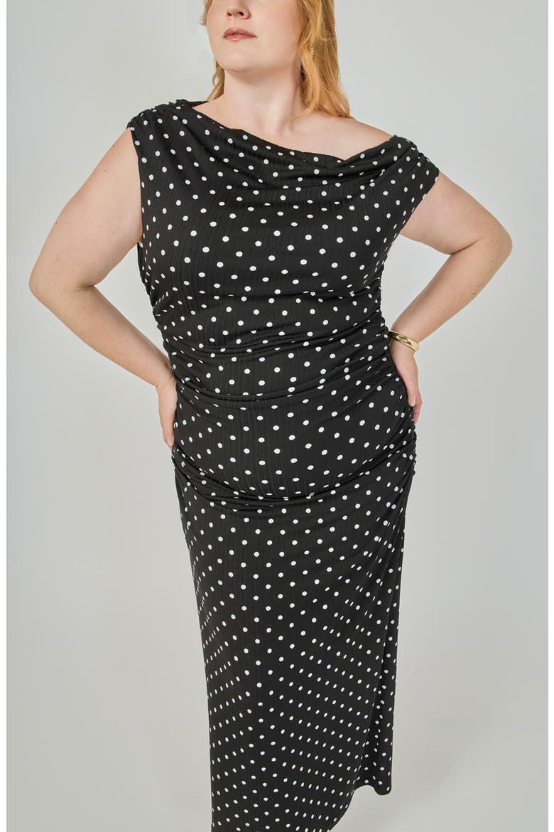 Asymmetrical Polka Dot Midi Dress, Alternate, color, BLACK/ WHITE DOT