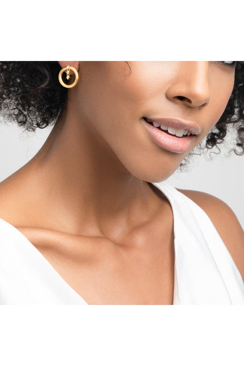 Hoop with Three Stones Earrings, Alternate, color, Yellow Gold