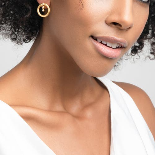 Zarux Hoop With Three Stones Earrings In Gold