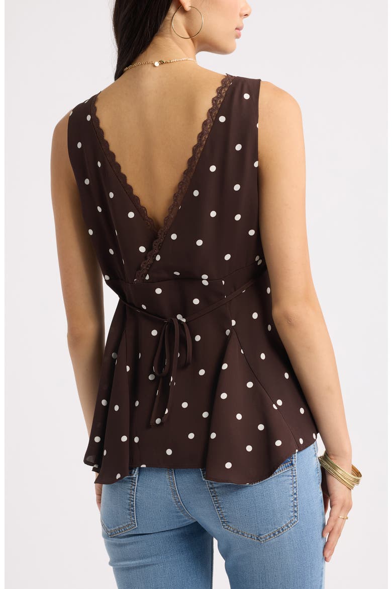 Lace Trim Godet Tank, Alternate, color, BROWN C- WHITE CASS DOT