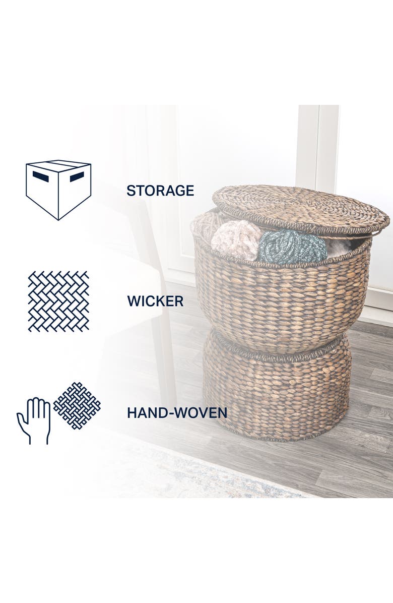 HAPPIMESS Bhola Hourglass Handwoven Hyacinth Storage Accent Table with Lid, Alternate, color, Brown Wash