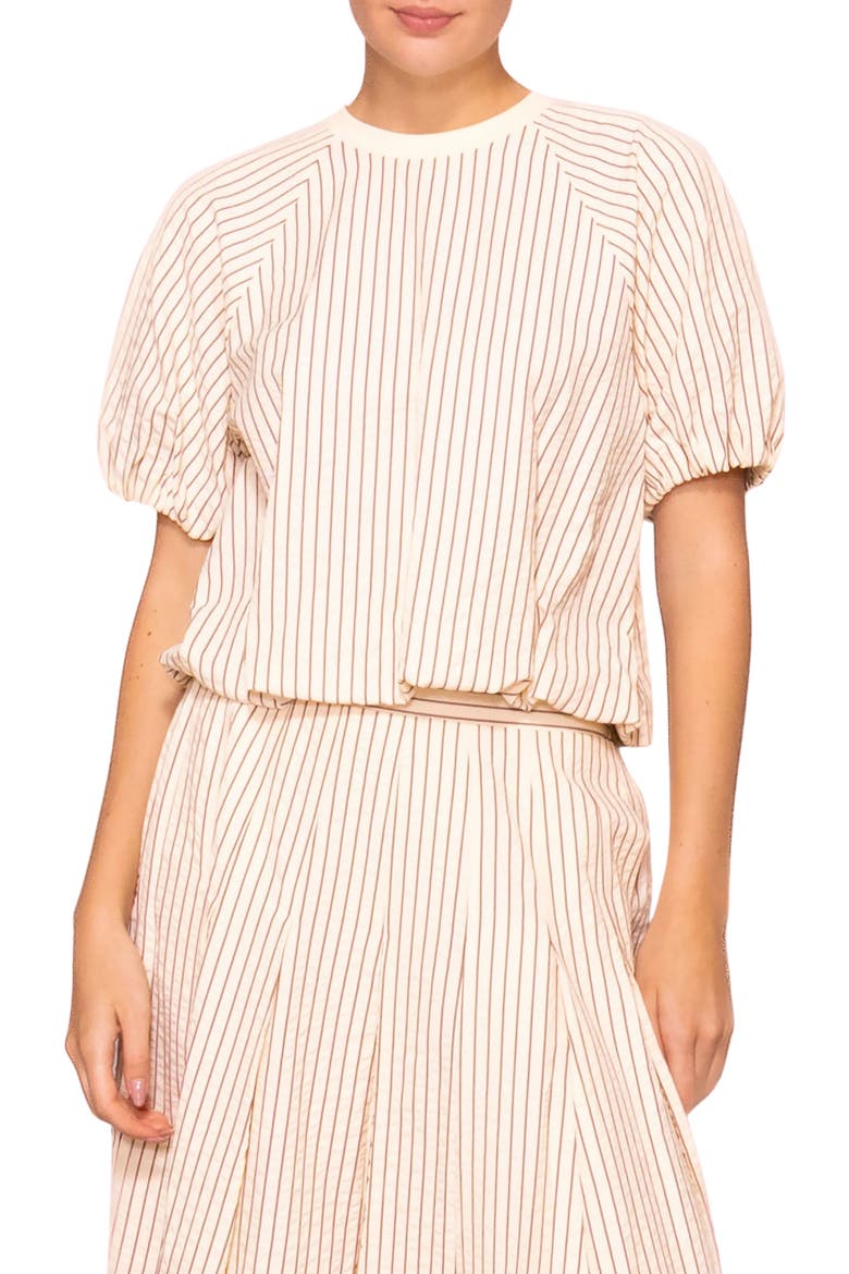 Stripe Puff Sleeve Top, Main, color, CREAM STRIPE