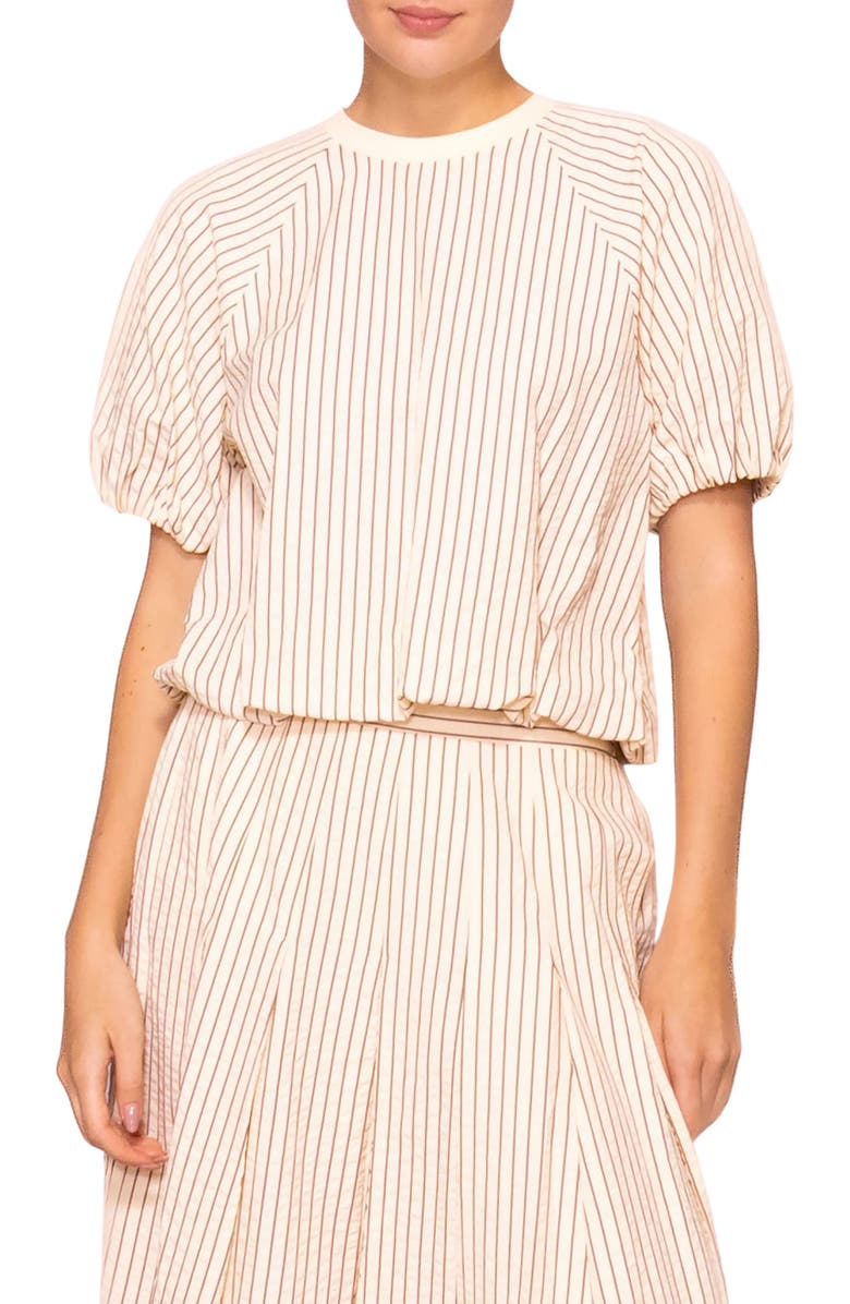 MELLODAY Stripe Puff Sleeve Top, Main, color, Cream Stripe