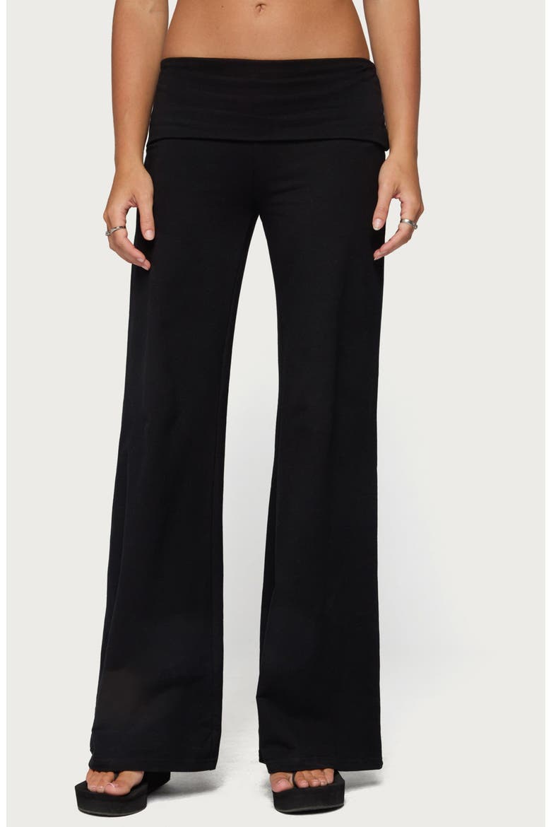 Angel Energy Sequin Wings Foldover Waist Wide Leg Pants, Main, color, BLACK