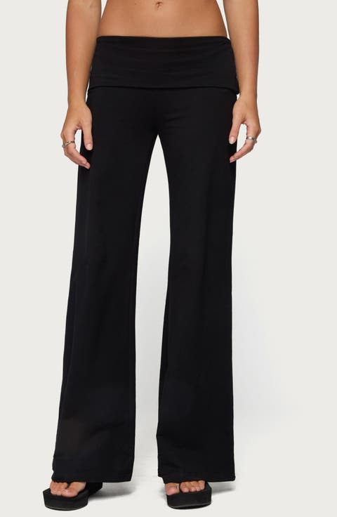 Angel Energy Sequin Wings Foldover Waist Wide Leg Pants